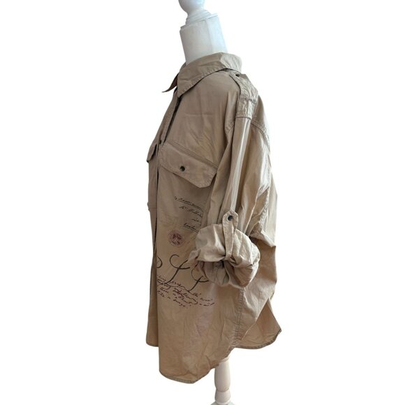 Lauren Ralph Lauren Tan Cotton Button-Up Graphic Script Size 3X - Picture 4 of 8